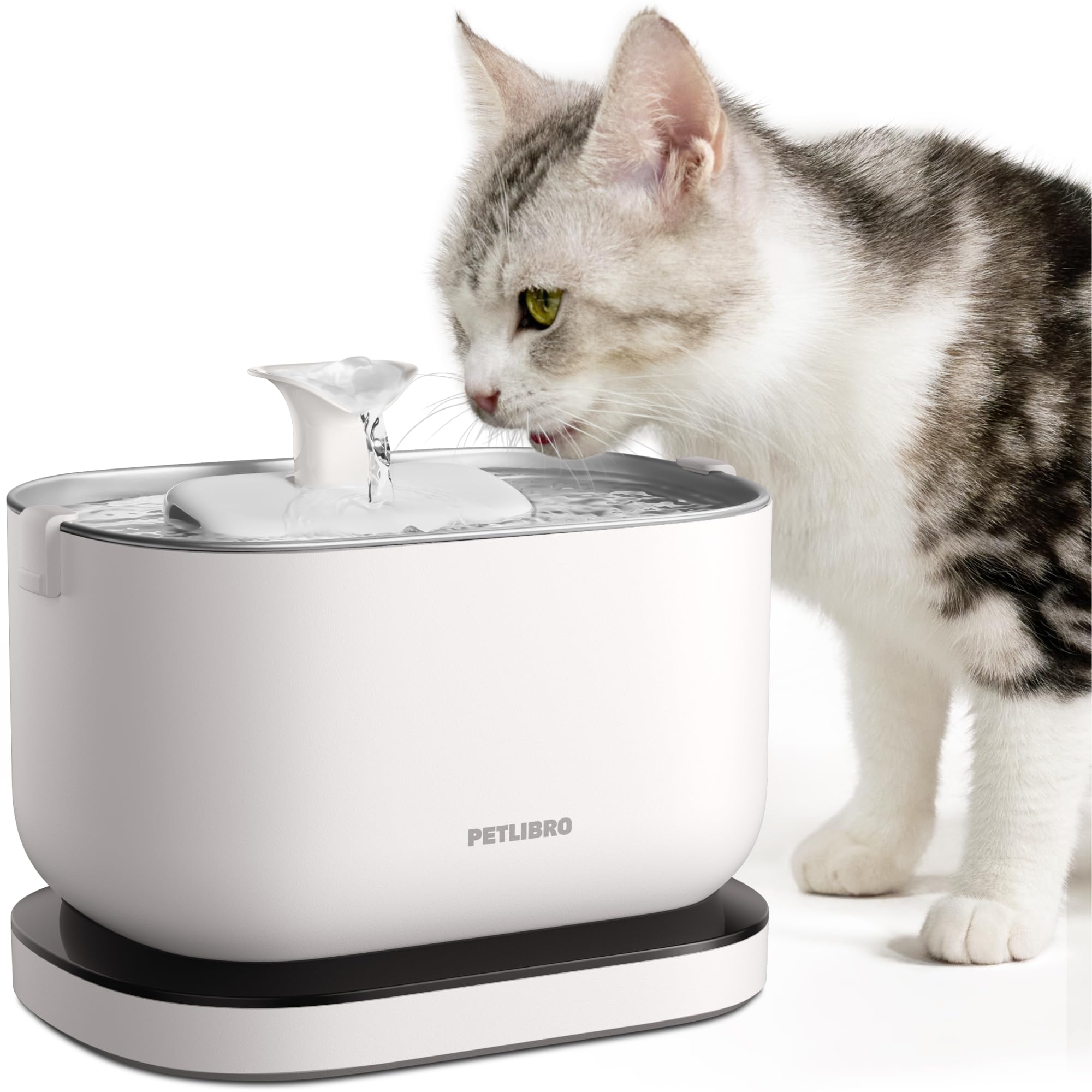 PETLIBRO - Fuente de Agua para Gatos, Inalámbrica, Funciona con Pilas, 2.5L/84 onzas, para Interiores, con Bandeja de Acero Inoxidable