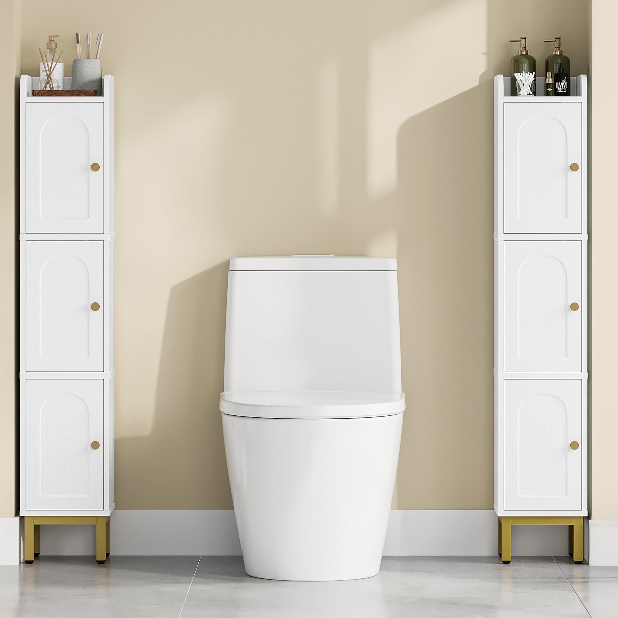 Hzuaneri Mueble de Baño, Armario de Almacenamiento Estrecho para Baño, 3 Puertas, 4 Patas Ajustables, para Lavadero, Cocina y Sala de Estar, 20 x 20 x 108,5 cm, Blanco BC22313G | Armario esquinero con patas ajustables, para cuarto de baño, cocina, 20 x 20
