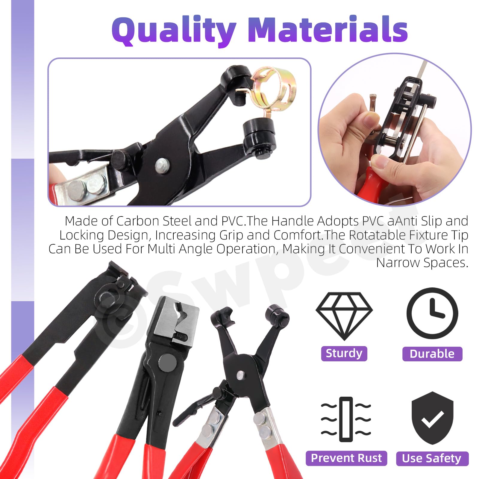Swpeet 5Pcs 4Types CV Joint Boot Clamp Pliers, Hose Clamp Pliers, ATV CV Axle Boot Clamp Plier - Image 3