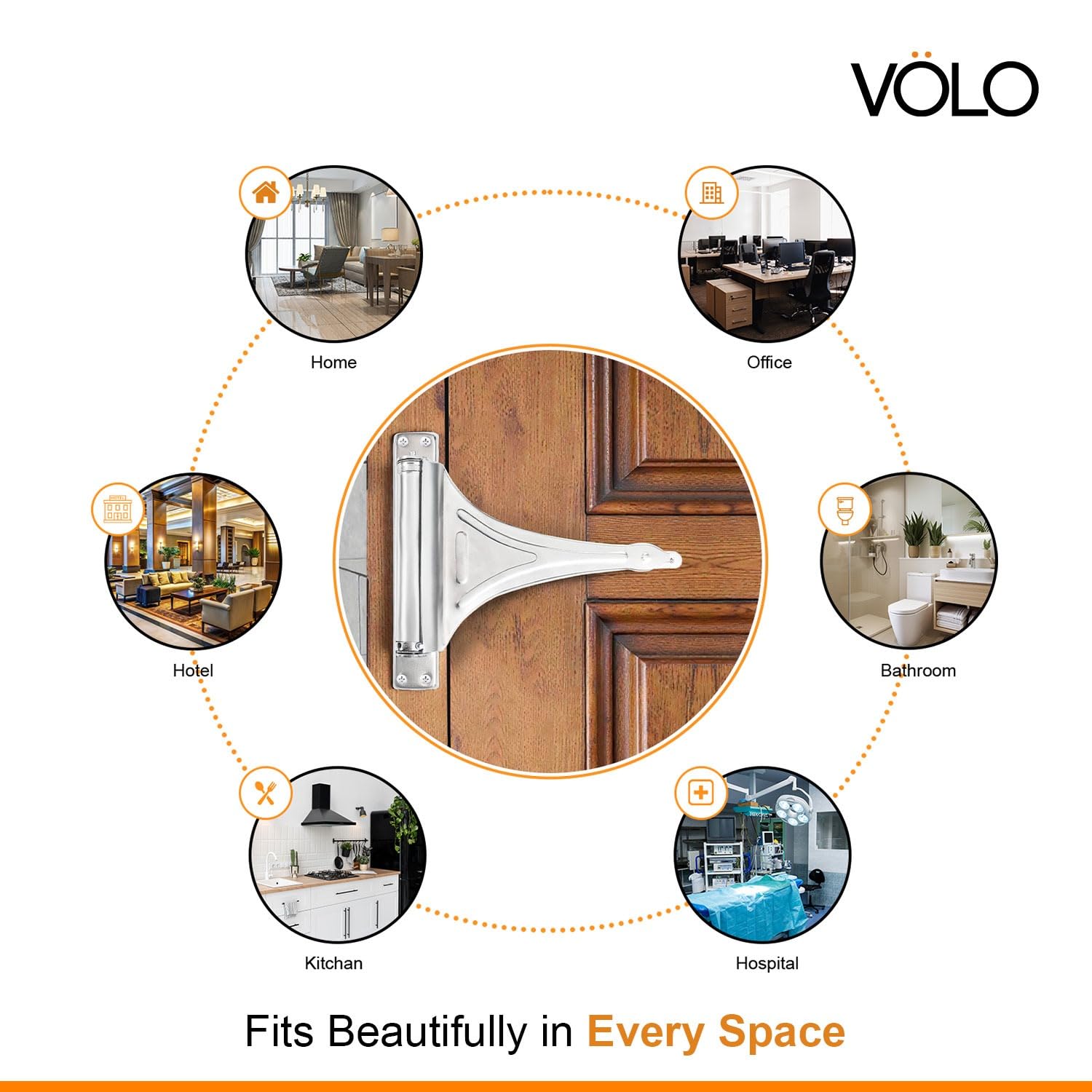 VOLO Spring Based Door Closer – Automatic Self Closing Door Closer for Wood, Aluminium & PVC Doors – 4 Adjustable Speed, Durable All-Metal Construction | (30KG | Helical Spring | Chrome, 1 Piece) — Amazon image 5