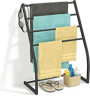 Honiter Towel Racks for Bathroom, Free Standing Towel Rack, 4 Tier Wide Towel Dryer Rack, Pool Towel Racks Outdoor, Blanket Ladder Holder, Metal Towel Bar Stand for Oversized Bath Towel