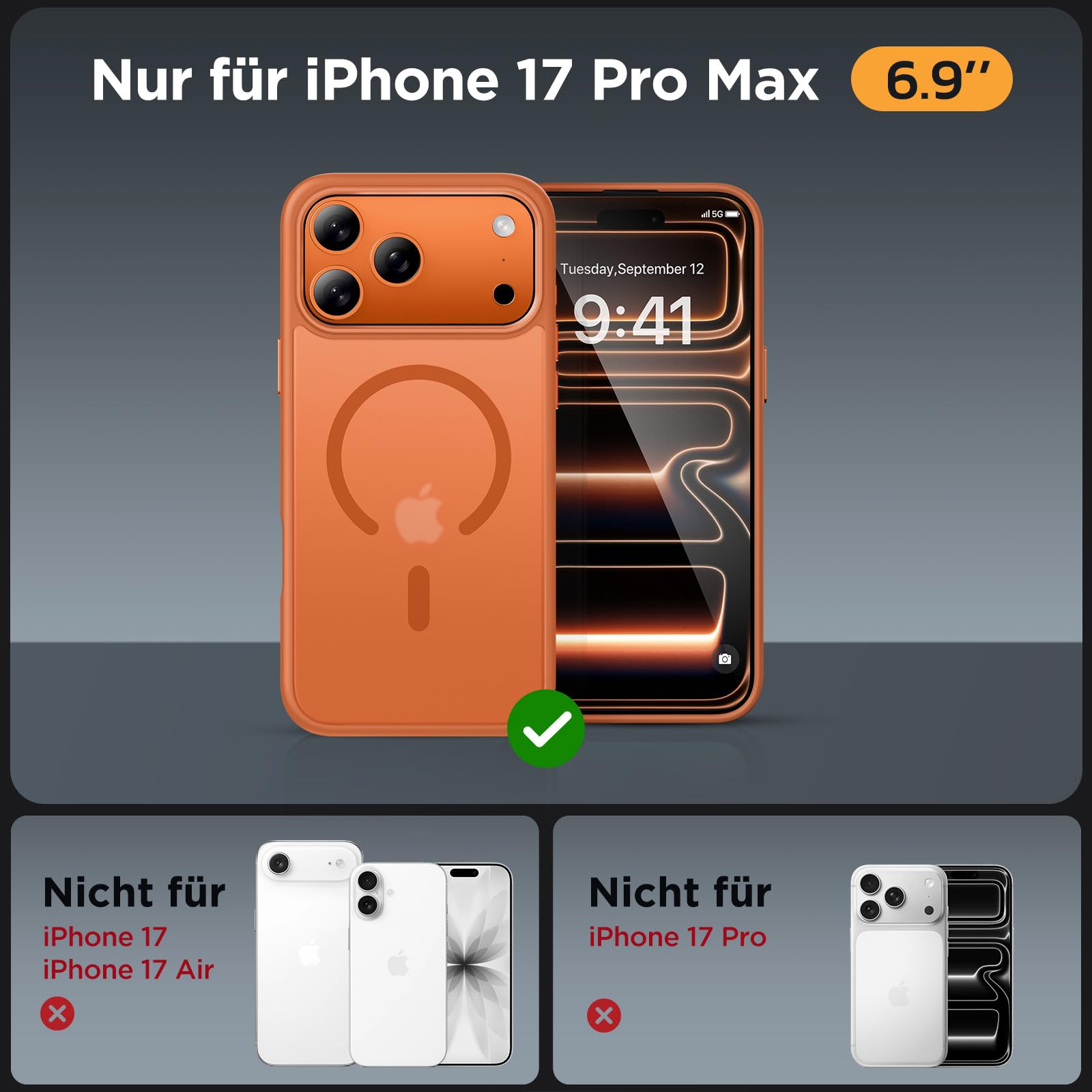 Miracase für iPhone 17 Pro Max Hülle für Magsafe [TOP Militärschutz & Magnetkraft] Stoßfest Kratzfest mit Samtiger Haptik Extrem Langlebig Handyhülle für iPhone 17 Pro Max 6,9", Matt-Orange