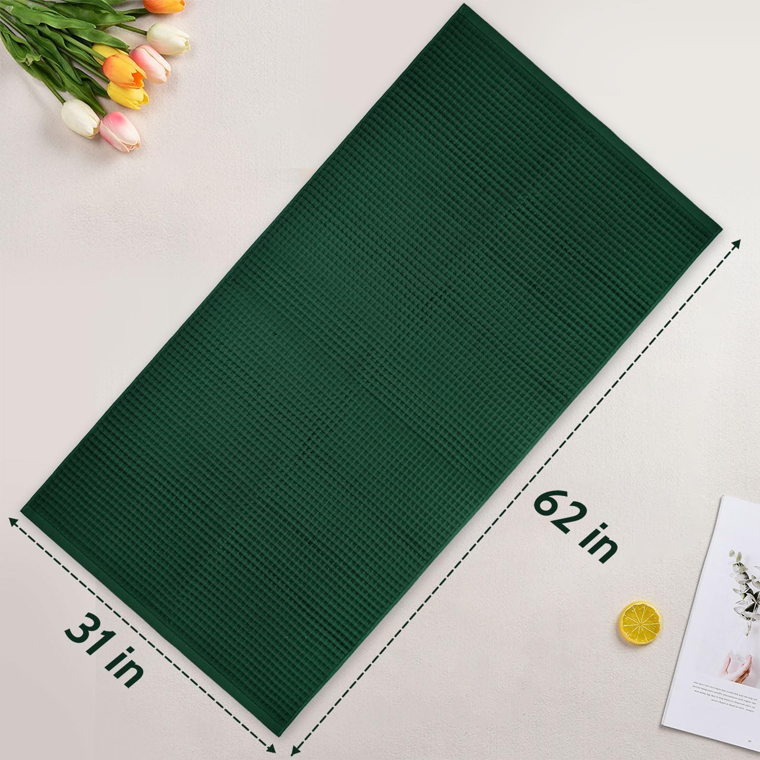 Jacquotha Waffle Bath Towels 2-Piece (Forest Green) - Cotton, Soft, Quick Dry, 31” x 62” Shower Towels for Bathroom Decor, Beach, Guest