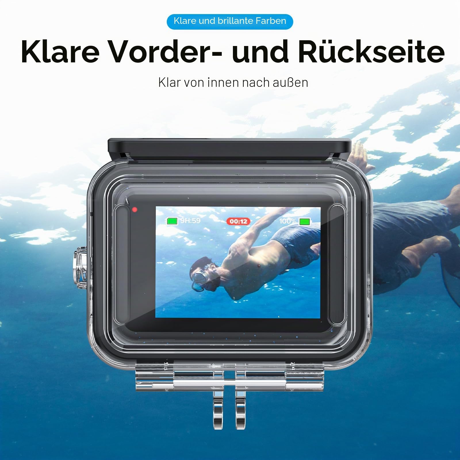TELESIN Wasserdichtes Gehäuse für GoPro Hero 9, schwarz, 50 m Unterwasser-Unterwasser-Schutzhülle, transparente Schutzhülle mit Schnellverschluss-Halterung für GoPro HERO9 Action-Kamera, Schwarz