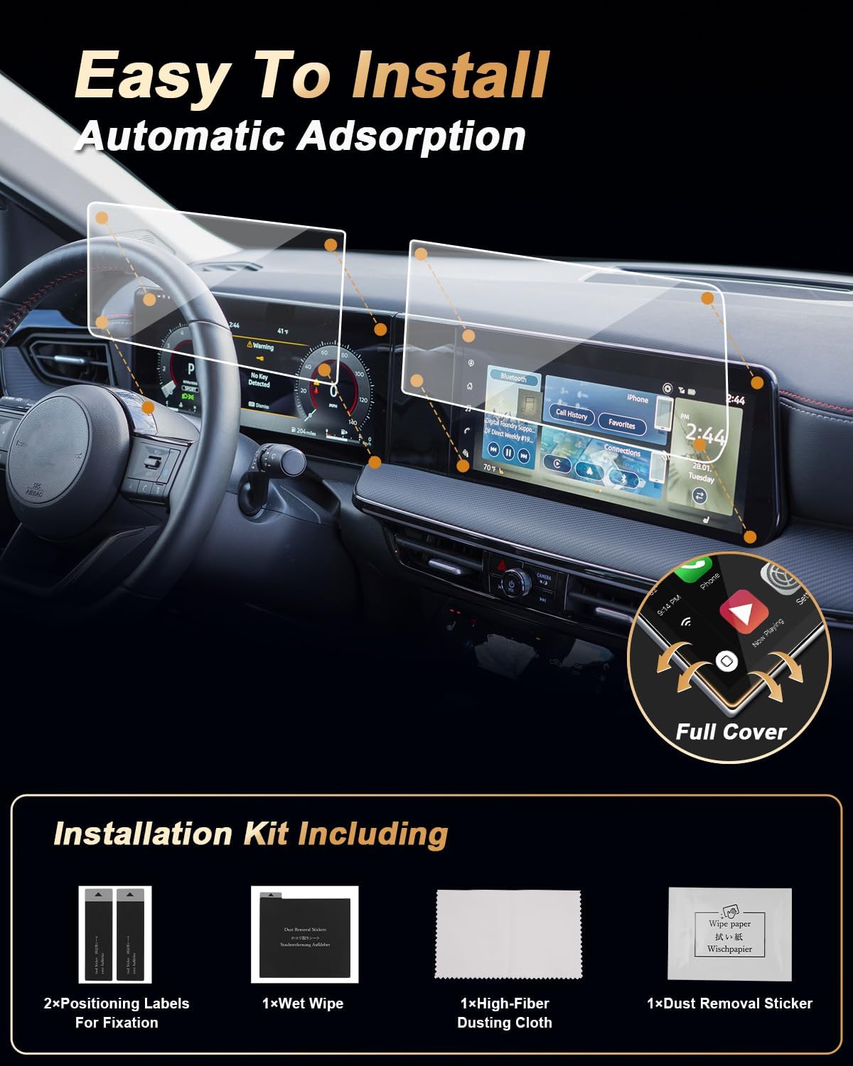 2026 Nissan Kicks Screen Protector - For 2025-2026 Kicks 12.3-Inch Navigation + 12.3-Inch Instrument Screen Protector - 4 Pcs Nano Film For 2025 2026 Nissan Kicks(SV/SR) Accessories Anti Fingerprints