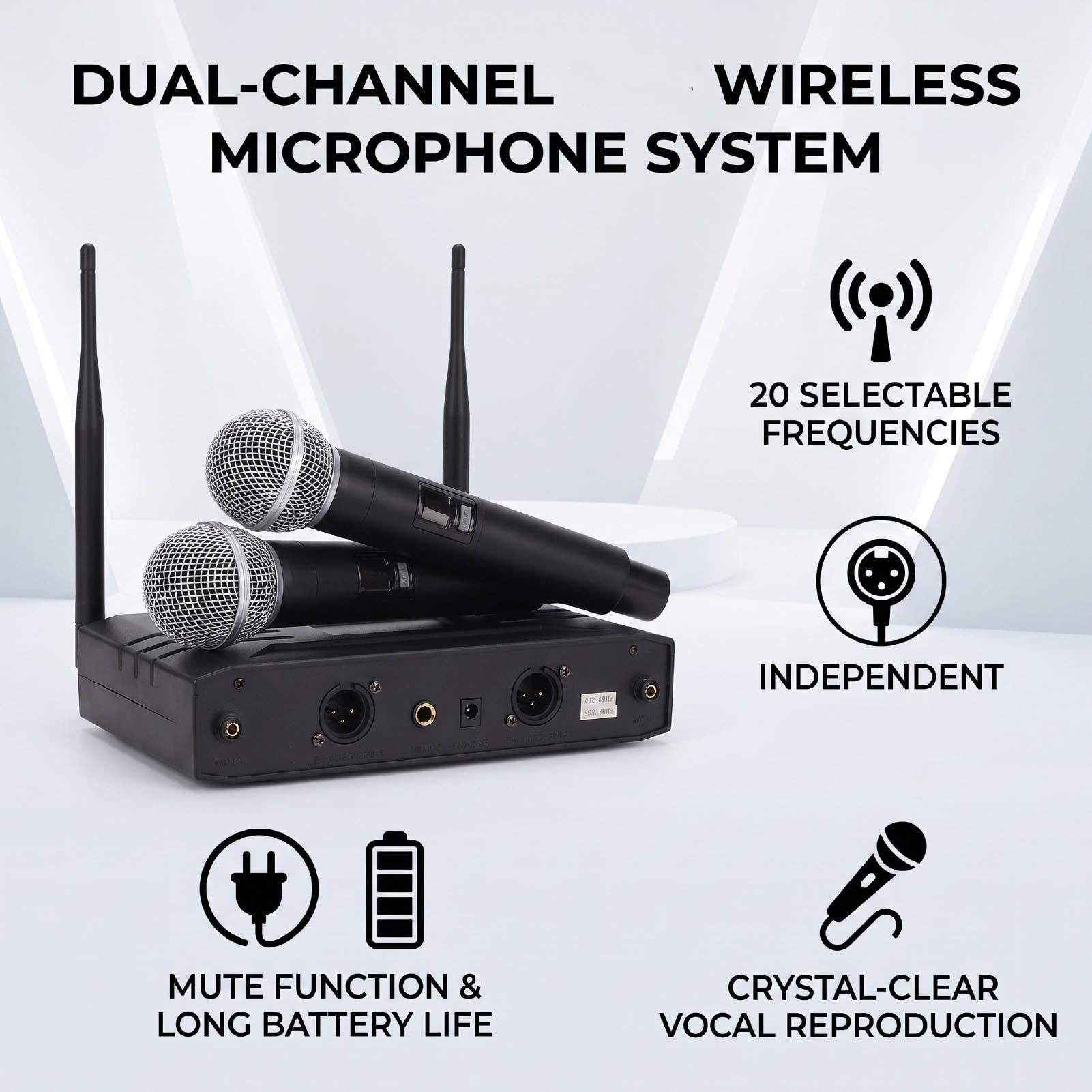 XUMIUZIY Microfonico Portatile Wireless, Doppio Canale per Palco per Conferenze Karaoke (Spina europea)
