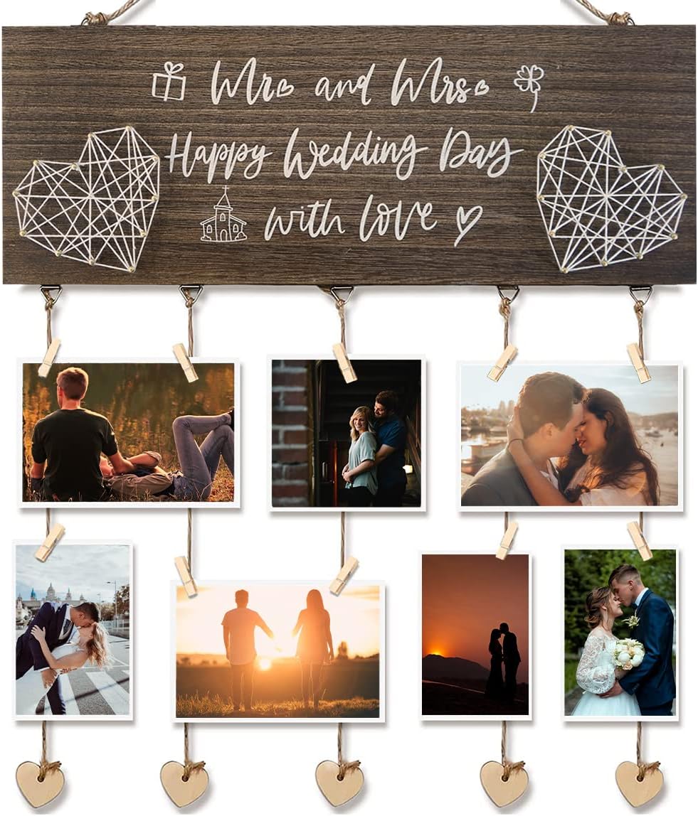 Wedding Gifts for Couple Wooden Photo Holder Unique Bridal Shower Gifts for Bride Groom Picture Frame Anniversary Newlywed Gifts for Couple Wife Husband Marriage Prayer Wall Decor Photo Holder