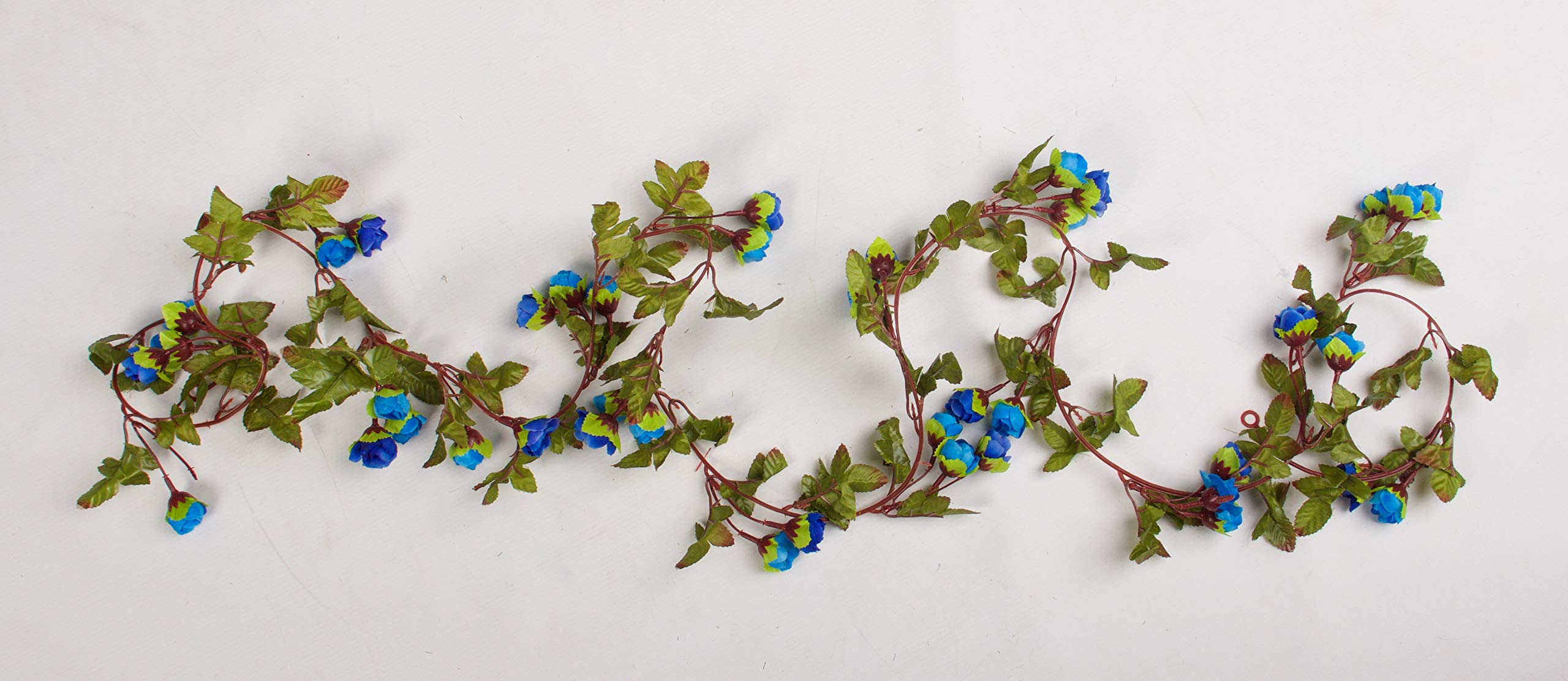Best Artificial Blue 7Ft Silk Mini Rose Ivy Garland Hanging Bud Vine Wedding Flower (Blue)