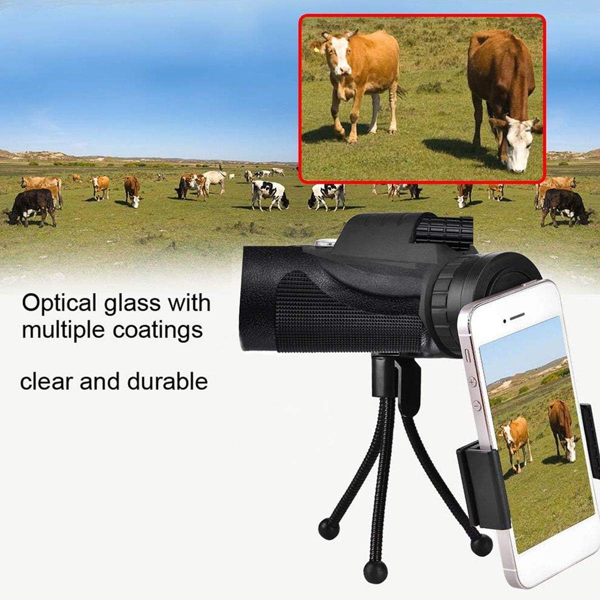 Monocular High Power Spotting Scope - 12X50 High Definition Telescope with Smartphone Tripod and Phone Mount Adapter for Adults Bird Watching Camping Travelling : Electronics