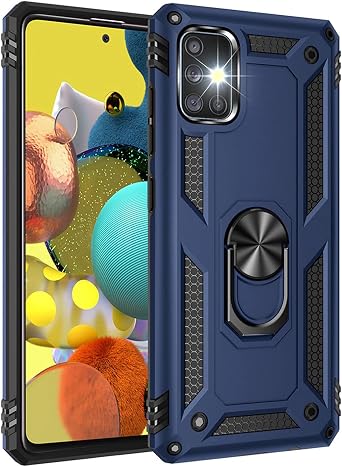 Protection Case for Samsung A51 5G Armor Dual Layer Fullbody Protective Cover with 360 Degree Swivel Ring Kickstand for Samsung Galaxy A51 5GModelSM-A516F 6.5" Blue