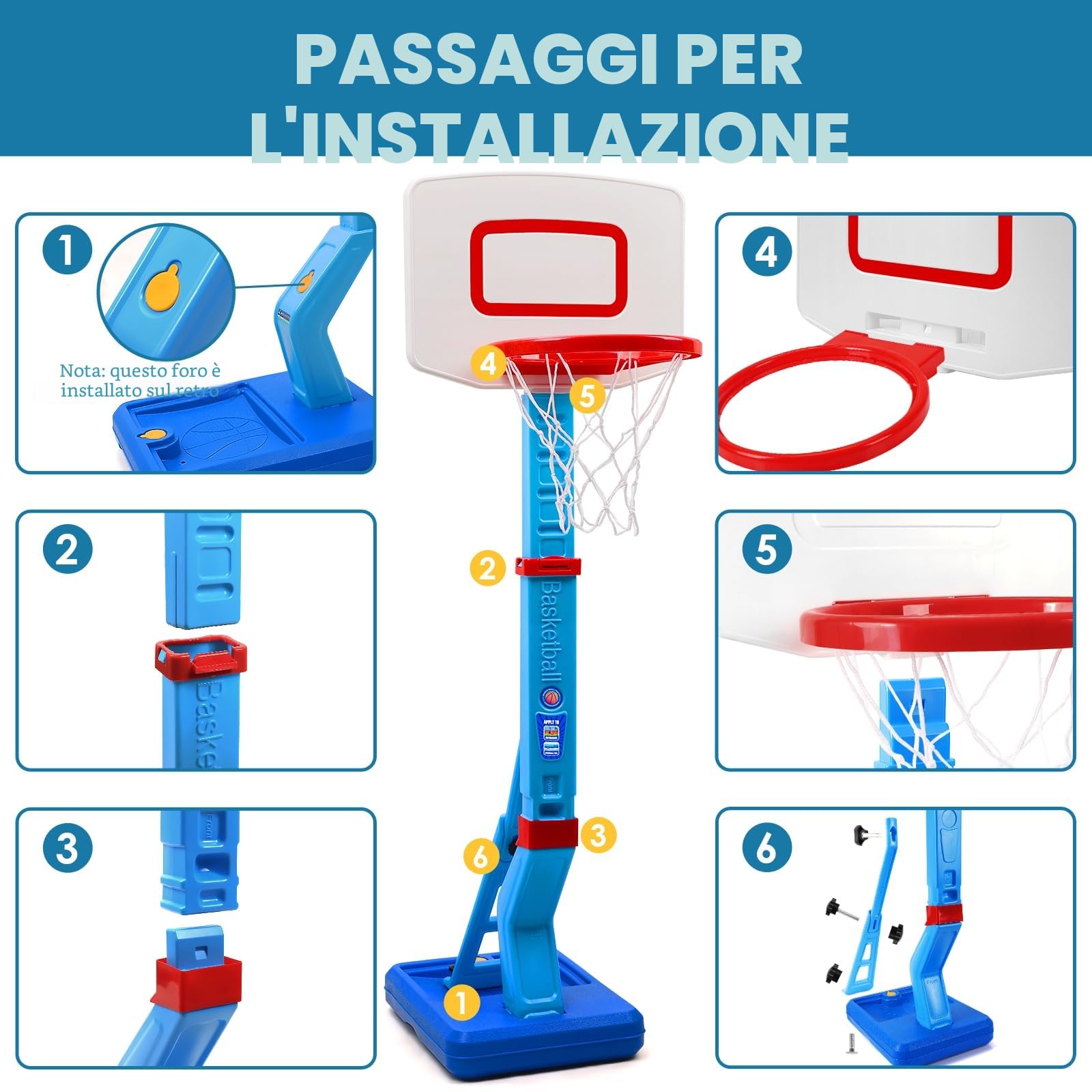 Canestro Basket Bambini - Esterno e Da Camera - Altezza Regolabile 70-138cm - Supporto per 3-7 Anni - Giochi Da Interno ed Esterno