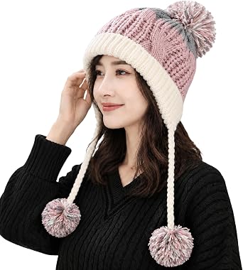 HUAMULAN Women Winter Sherpa Beanie Hats Knit Fleece Lined Ear Flaps