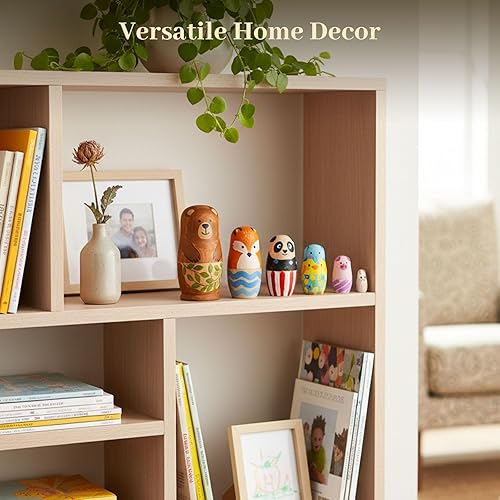 Vista 5 de Koogel Juego de 6 muñecas anidables sin pintar para niños, muñecas de anidación en blanco Matryoshka de madera para actividades de padres e hijos