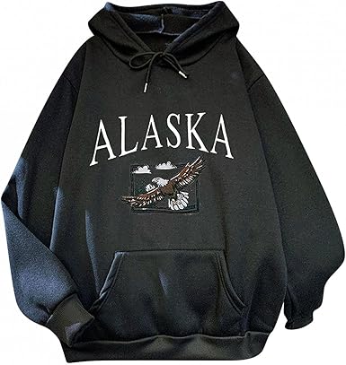 Amazon.com: Sudaderas con capucha para mujer, cuello redondo, sudadera con  letra de Alaska, ligera, con cordón y bolsillo : Ropa, Zapatos y Joyería