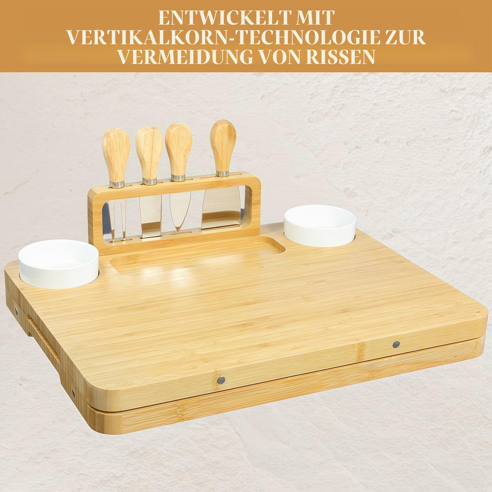 Bambus Charcuterie Board Set 40x30x2 cm Käsebrett mit Messern