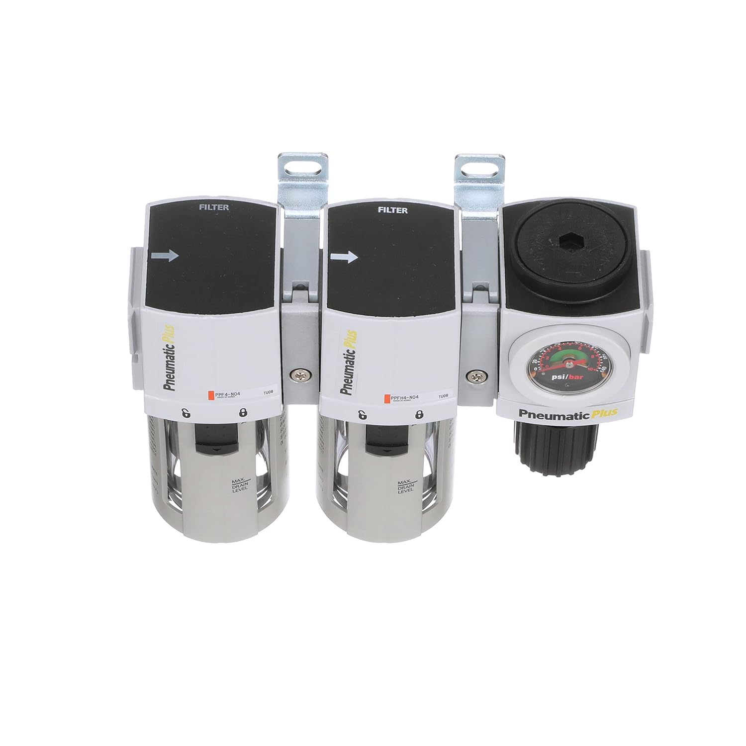 PneumaticPlus PPC4C-N06G StageAir Drying System- Air Particulate 5 Micron Filter, 0.3 Micron Coalescing Filter & Air Pressure Regulator Combo 3/4" NPT,Poly Bowl-Guard, Manual Drain,Embedded Gauge
