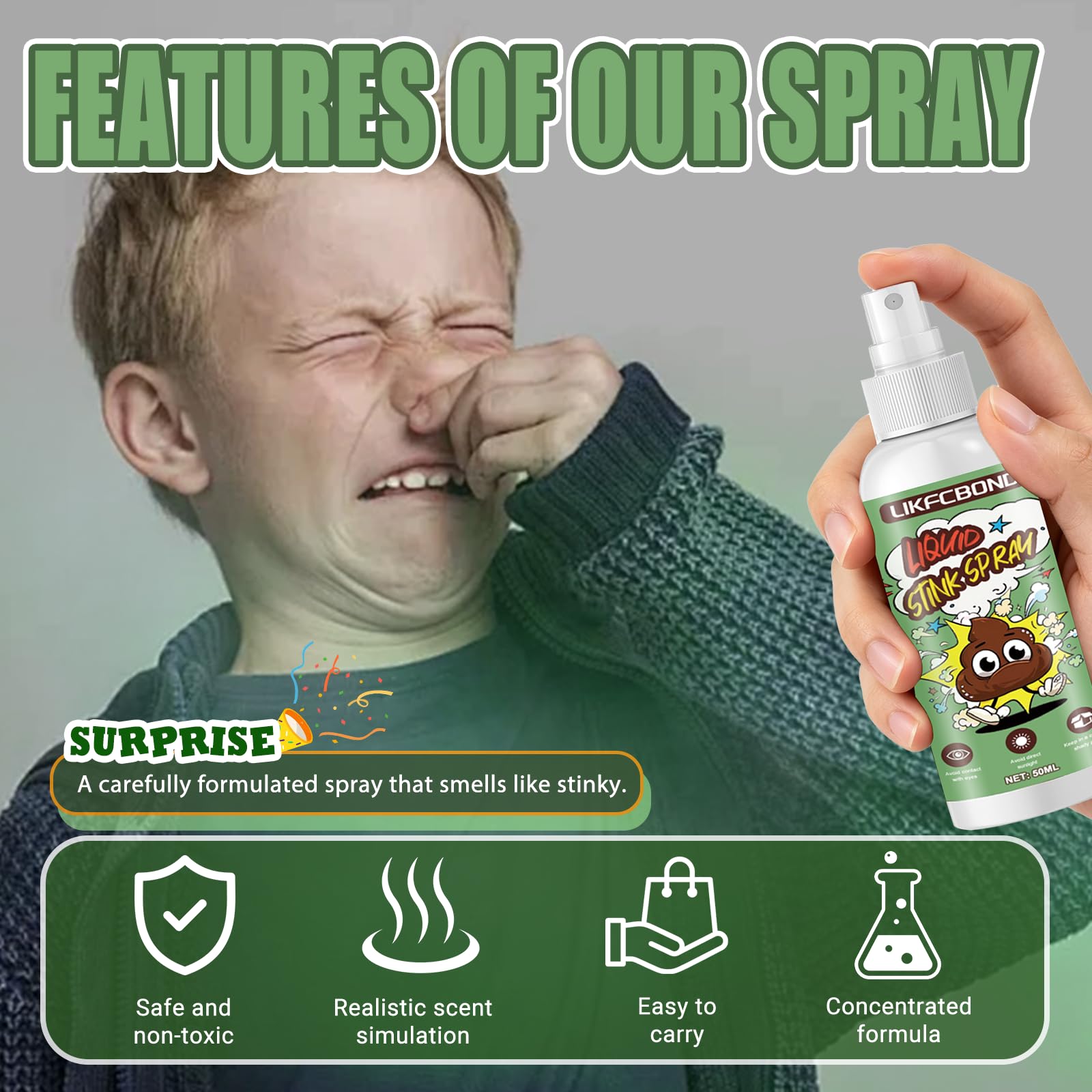 Spray Scoreggia Puzzolente, Spray Puzzolenti Scherzo Scoreggia, Spray Scoreggia per Scherzi, Spray di Scoreggia per Halloween Scoreggiare Adulti, 1 Pezzi, 50ml