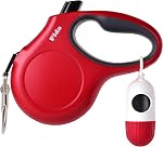 Fida Retractable Dog Leash with Dispenser and Poop Bags, 16 ft Pet Walking Leash for Small Dog or Cat up to 26 lbs, Anti-Slip Handle, Tangle Free, Reflective Nylon Tape (S, Red)