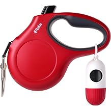 Fida Retractable Dog Leash with Dispenser and Poop Bags, 10 ft Pet Walking Leash for X-Small Dog or Cat up to 18 lbs, Anti-Slip Handle, Tangle Free, Reflective Nylon Tape XS, Red