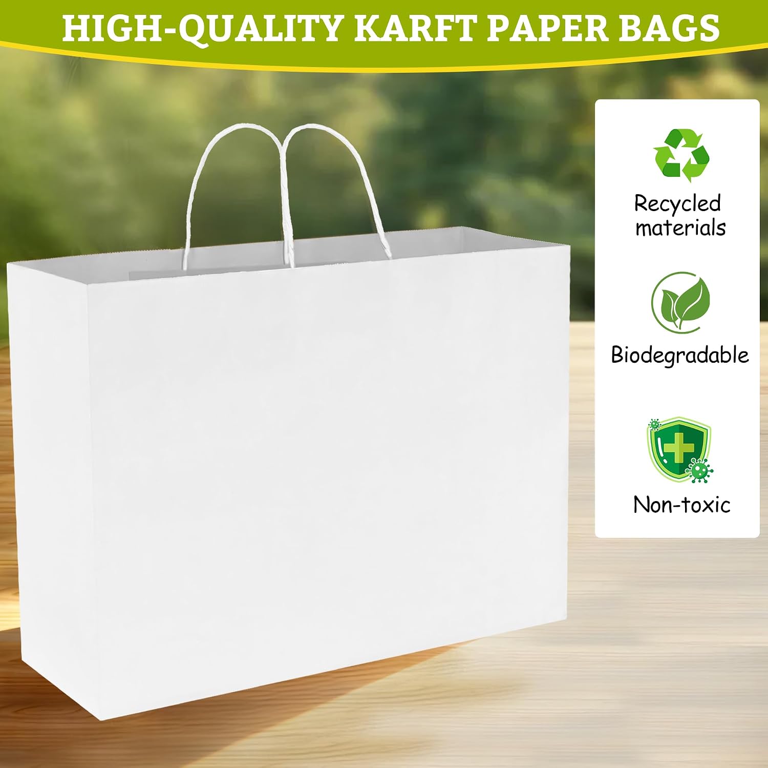 excvalues 200 Pack Large Kraft Paper Bags with Handles Bulk,16x6x12 Inch Kraft Packaging Shopping Paper Bags for Small Business Retail Party(White)