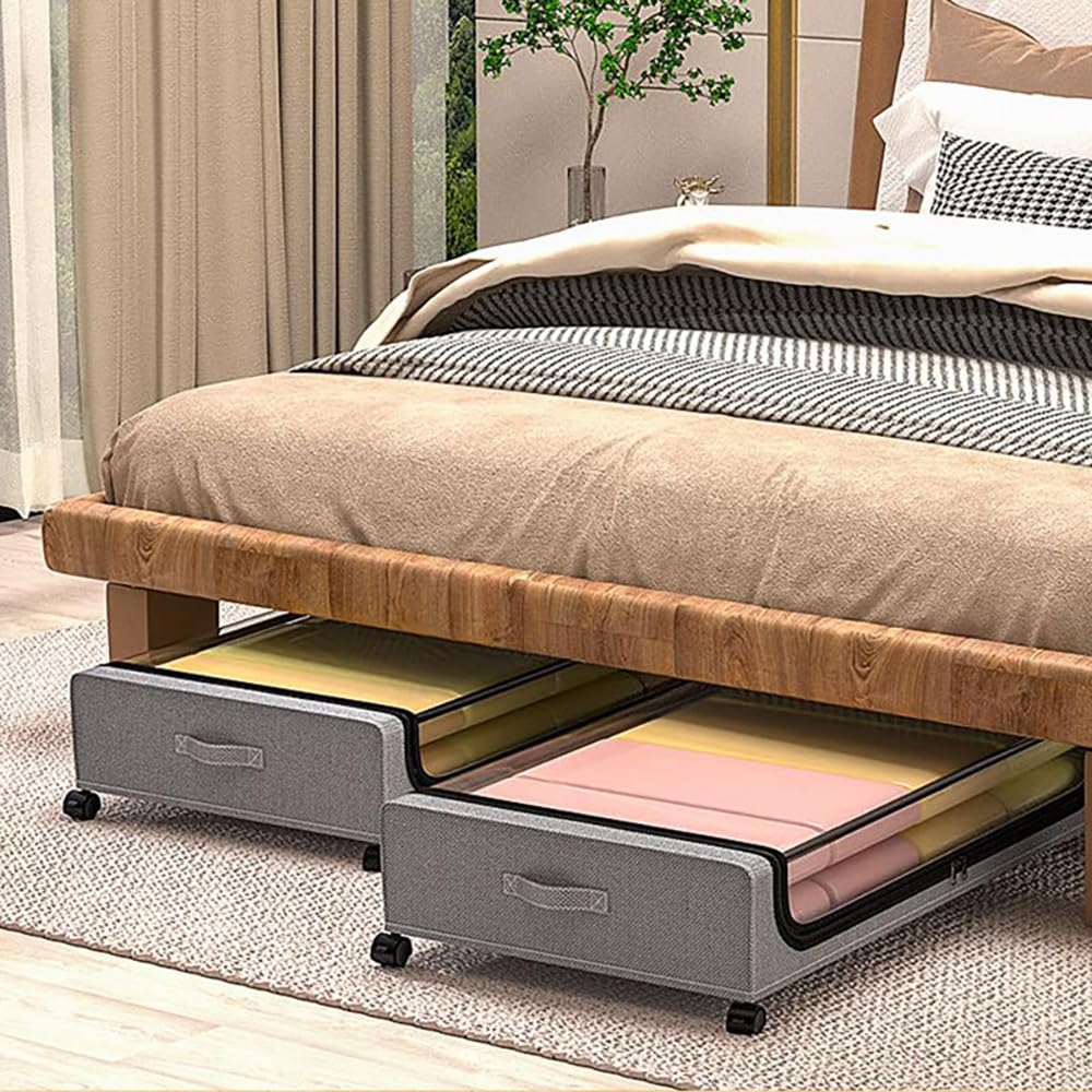 NEWFUN 2PCS Contenitori Sottoletto, Adatti per Riporre Vestiti, Scarpe, Coperte e Biancheria da Letto, Grigio