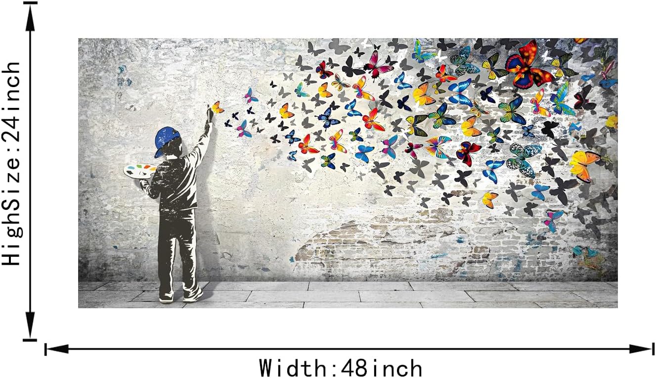 Home Decor Graffiti Canvas Wall Art for Living Room Boy Painting Butterflies Pictures Modern Street Graffiti Artwork Prints, Framed 48" x 24" - Image 5