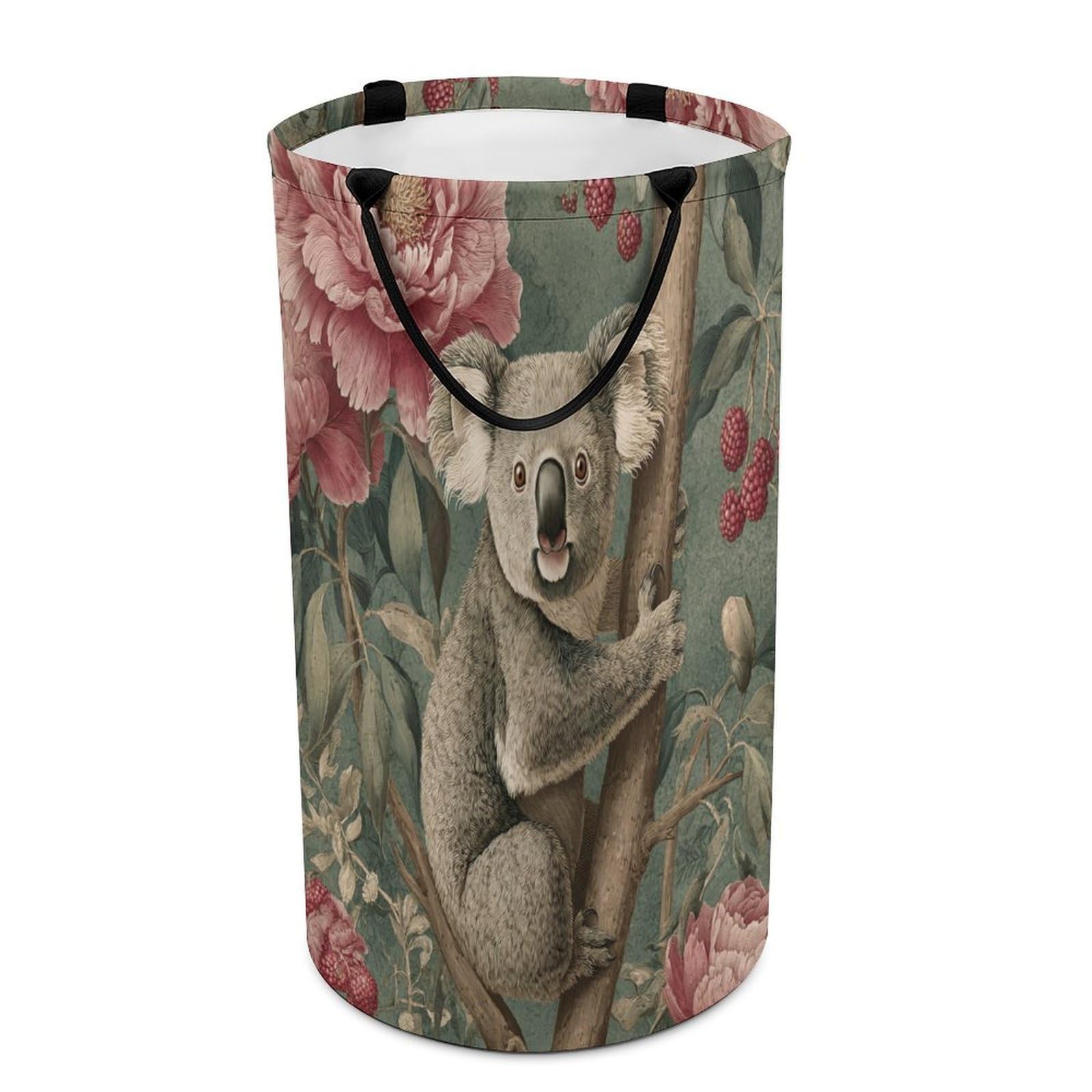 LUYYSKY Classic Realistic Cute Koala Collapsible Dirty Clothes Basket, Vintage Watercolor Plants Floral Animal Koala Pattern Portable Clothes Storage Basket