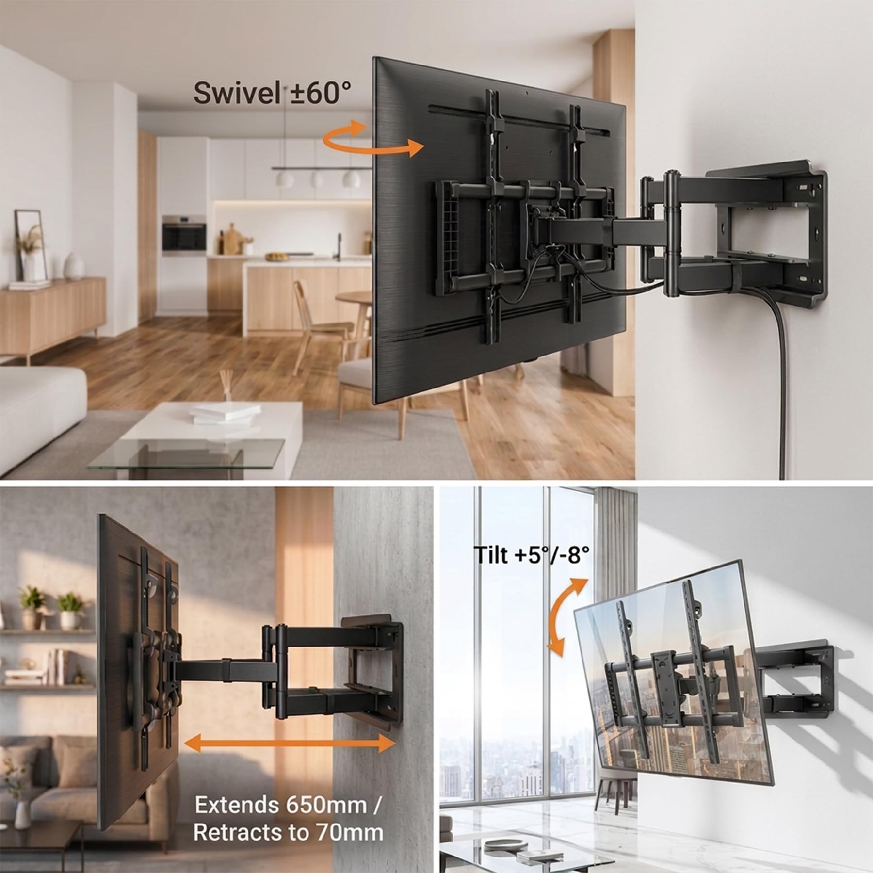 TV Wandhalterung Schwenkbar für 55-100 Zoll Fernseher, Neigbar Ausfahren Wandhalterung für Flach & Curved Fernseher von bis zu 80 kg, max. VESA 800x600mm DY999 | Vollbewegliche Universal TV Halterung mit Auszug, schwenkbar & neigbar, Flach & Curved Fernse