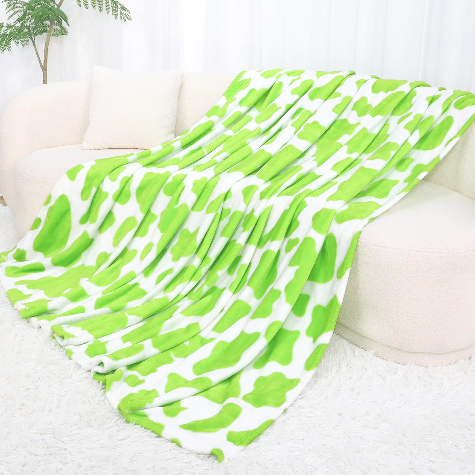 Lime Green Fleece Blanket Twin Size - Soft Fuzzy Lightweight Throw for Bed, Couch, Home Decor 60x80 Inches