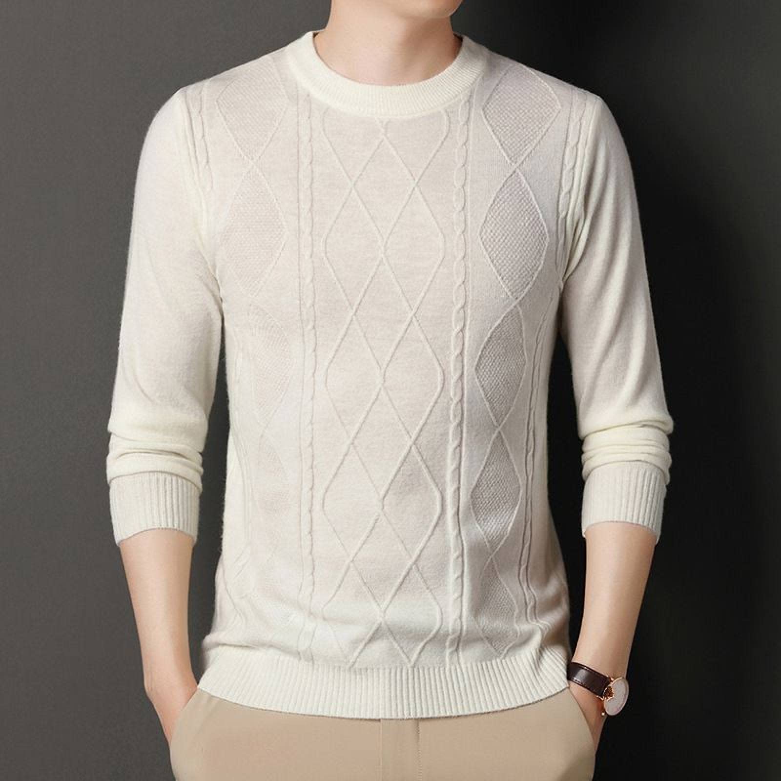 Pull à col roulé chaud pour hommes tricot ample jacquard