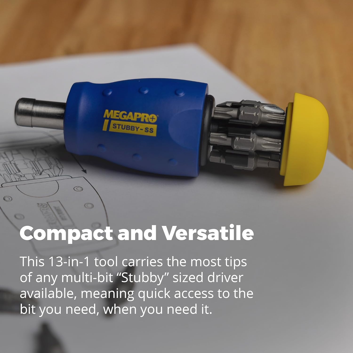 MEGAPRO® 13-in-1 Stubby Multi-Bit Screwdriver | Compact Driver | Small Screwdrive | Multi-bit Screwdriver for Tight Spaces