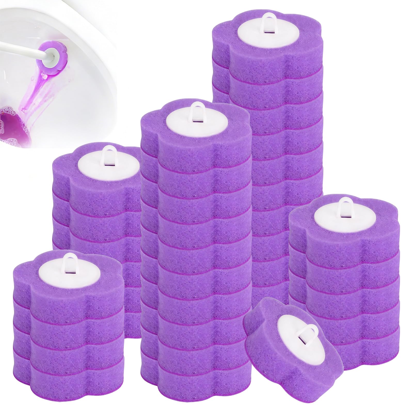 36 Pcs Disposable Toilet Brush Replacement Head, Toilet Wand Disposable Refill Heads, Disposable Replacement Head suitable for for Home Bathroom Kitchen (Purple)