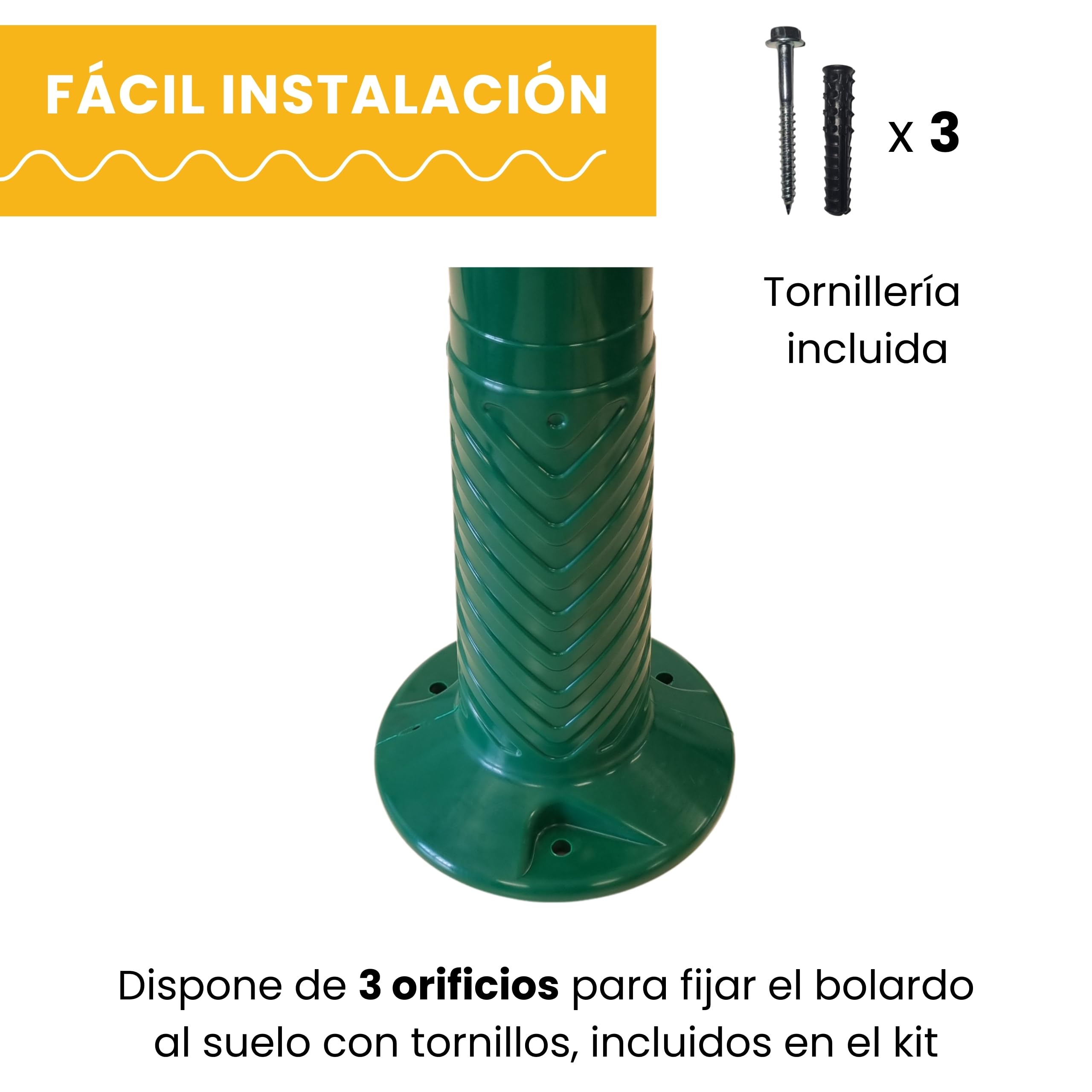 PARKING FACIL | Bolardo de Señalización Flexible con Bandas Reflectantes | Hito 75 cm | Pilona Color Verde | Incluye Tornillería | 1 Unidad