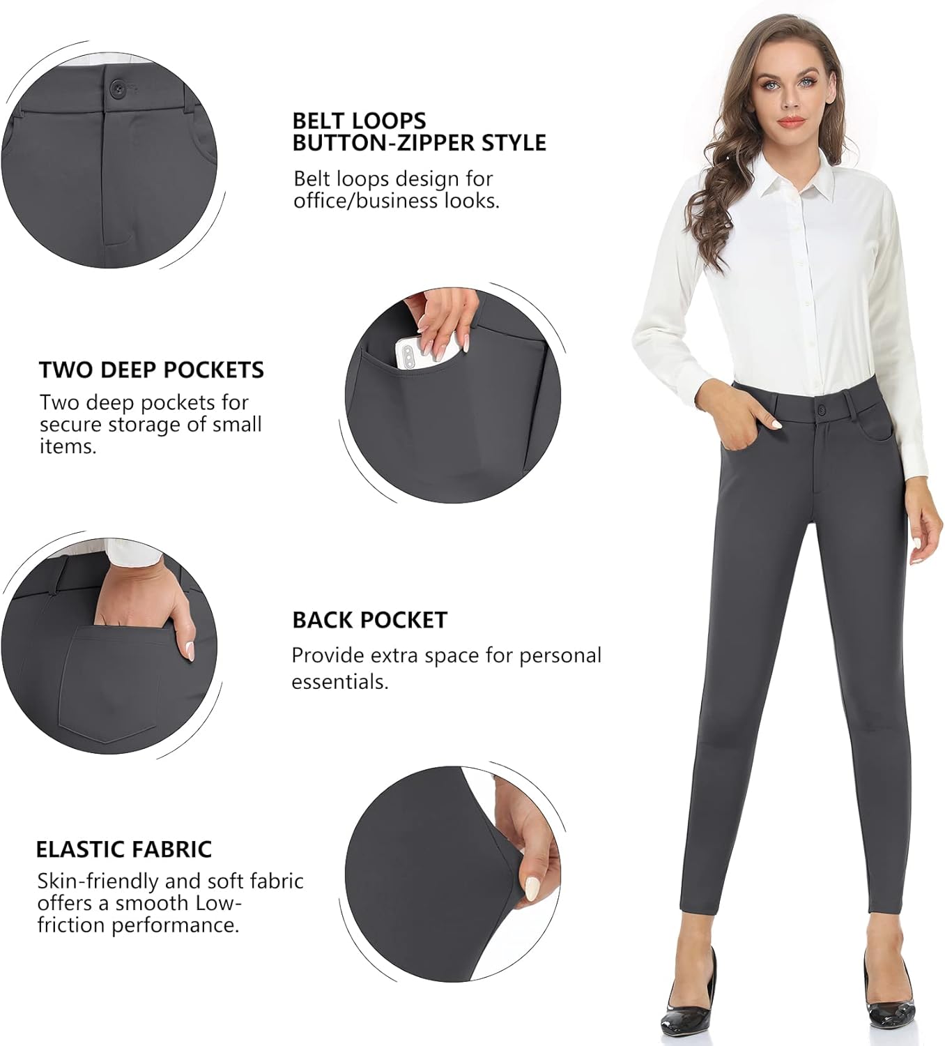 DAYOUNG Capri Pants for Women Work Office Casual Slacks High Waist Stretchy Yoga Dress Pants for Women with Pockets