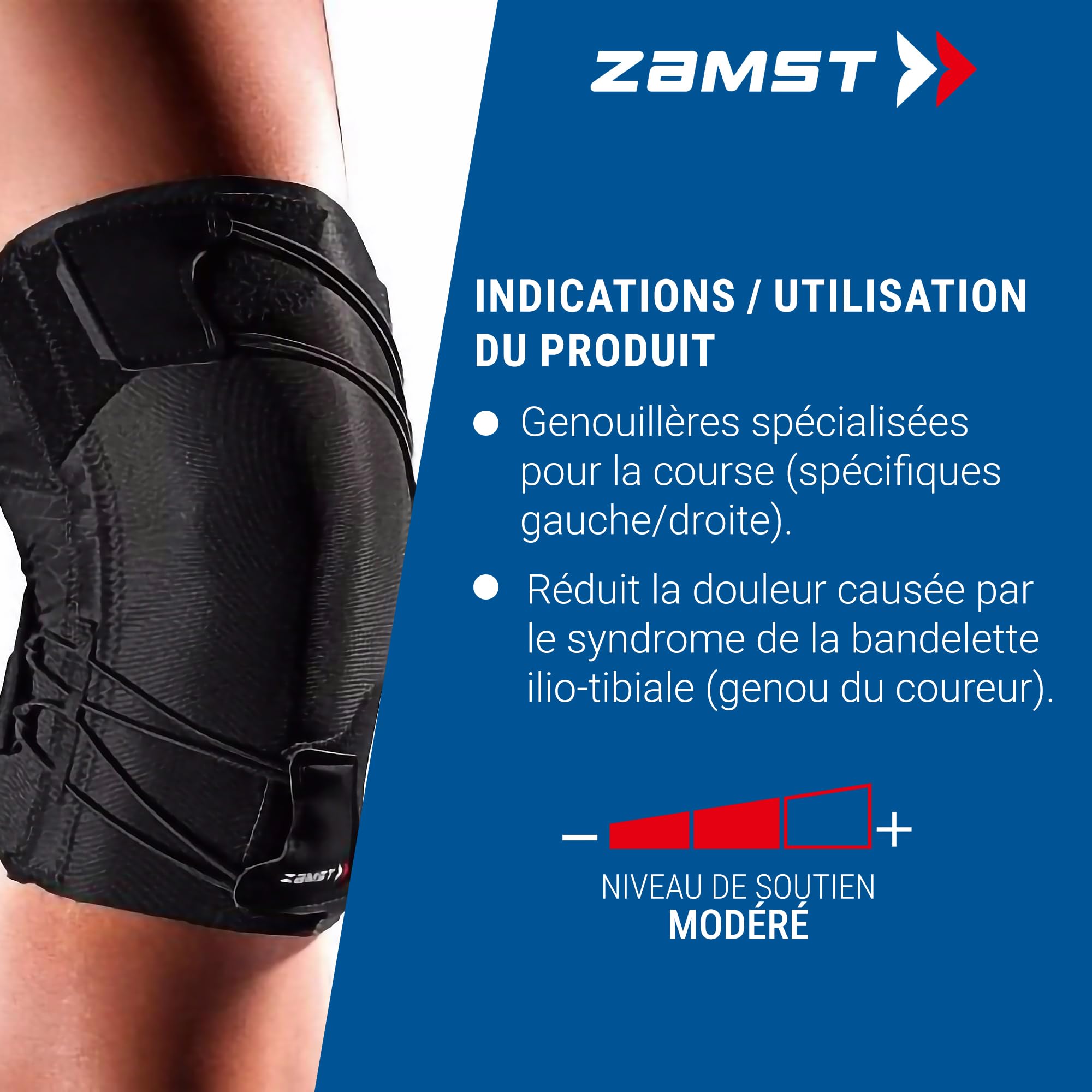 Zamst RK-1 Plus Genouillère de Sport, Spécial Running – Genouillère de Compression avec Strap en Spirale pour Hommes et Femmes – Syndrome de la bandelette ilio-tibiale – Droit, Taille M