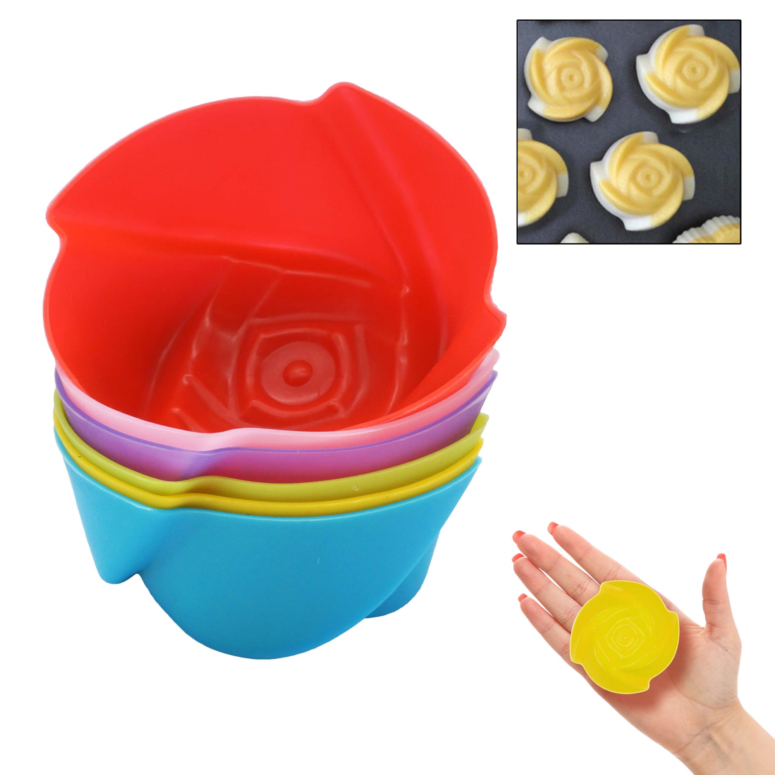 8X Random Flower Silicone Muffin Cases for Air Fryer – Reusable Cupcake Moulds BPA-Free Non-Stick Baking Cups – Heat Resistant Dishwasher Safe – Easter Valentine Bakeware