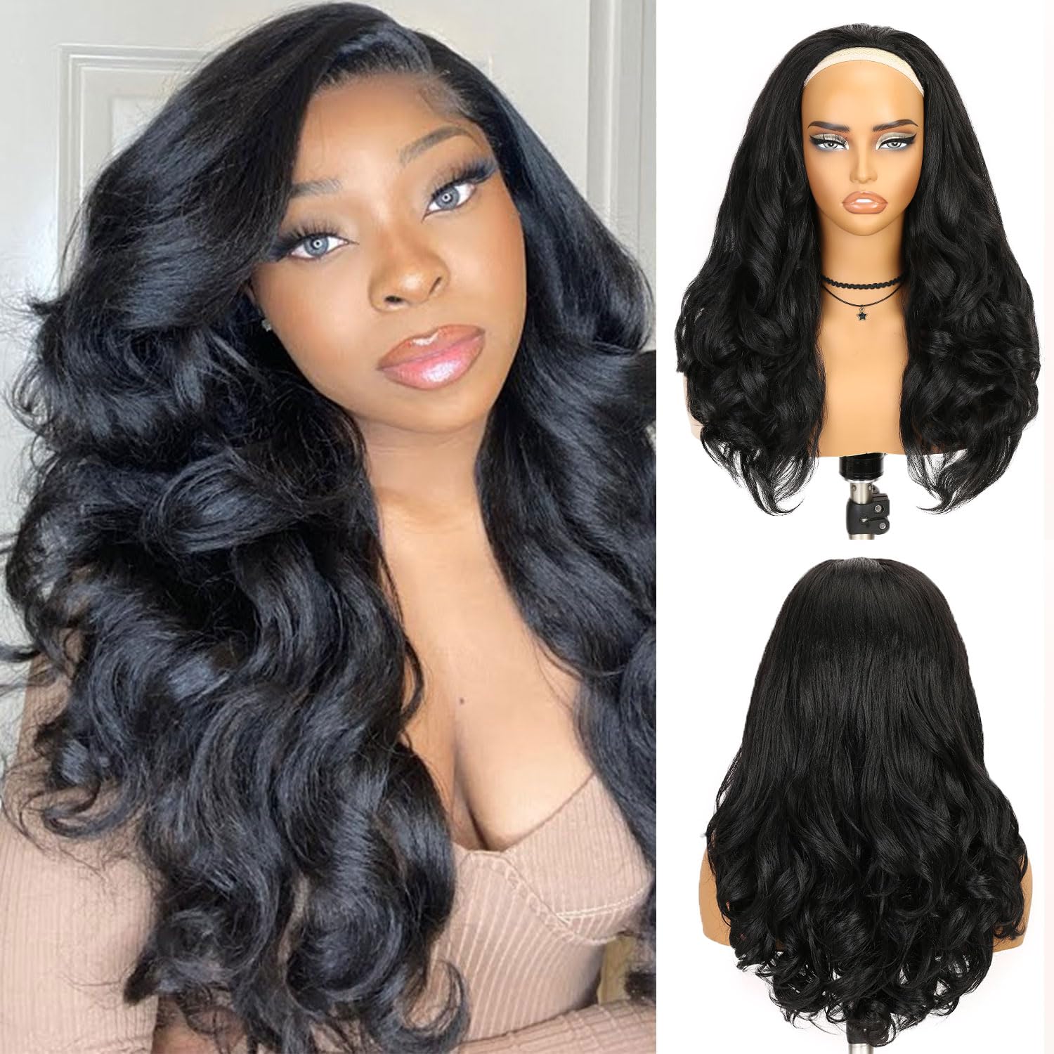 FANCEE Yaki Curly Half Wig Loose Curly Synthetic Kinky Straight Wig With Curly End for Black Women DIY Hair Style (Brown-4#, 16)