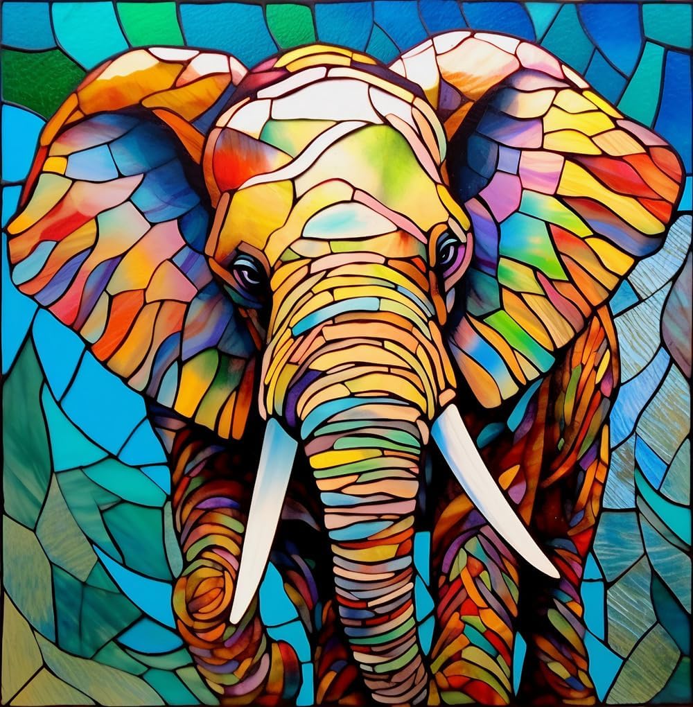 Moohue 14CT Cross Stitch Kits Stamped for Adults Animals Elephants Pre Printed Cross Stitch Kits for Beginners (14CT Stamped Cross Stitch kit, Colorful Elephant)