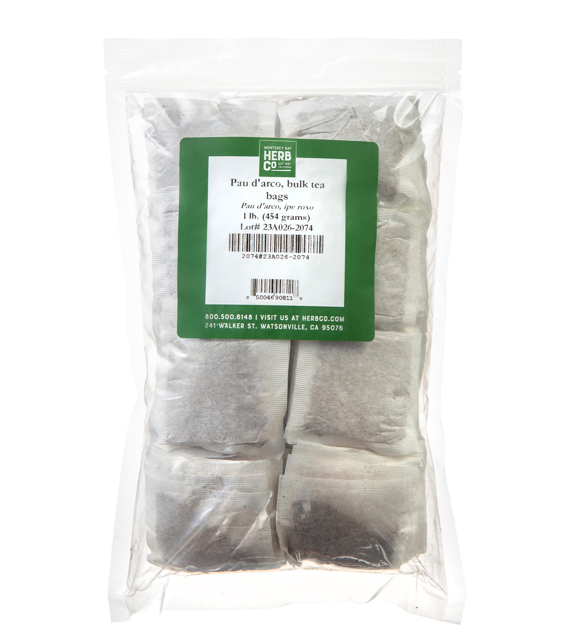 Pau D'Arco Tea Bags, by Herb Co, Tabebuia Impetiginosa, Caffeine Free, Unbleached Filter Paper, No String or Tag, Kosher, Approximately 200, 1 lb Pau D’arco Herbal Tea 1 lb