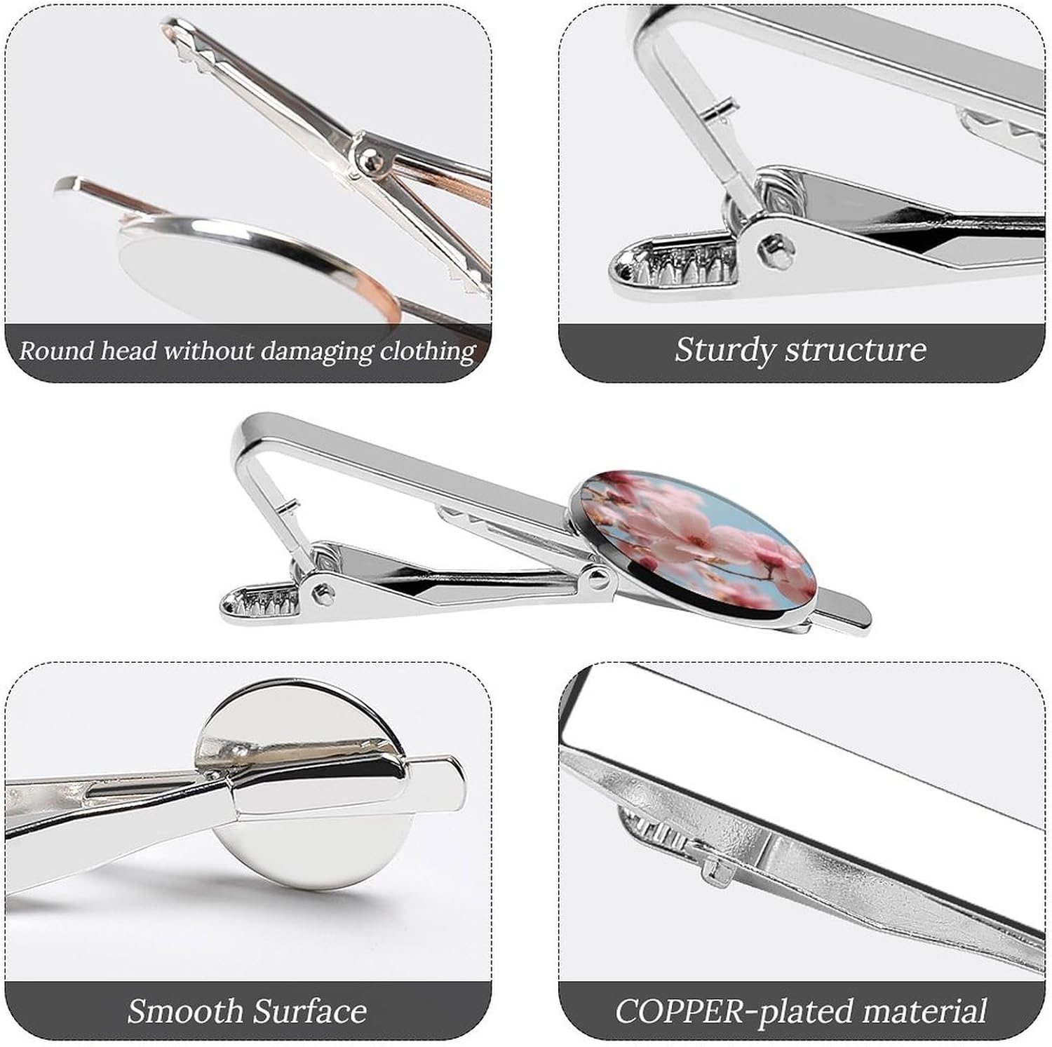 Magnolia Blossoms Flowers Men's Tie Clips Necktie Bar Pin Classic for Suit Business Wedding 1 Pair