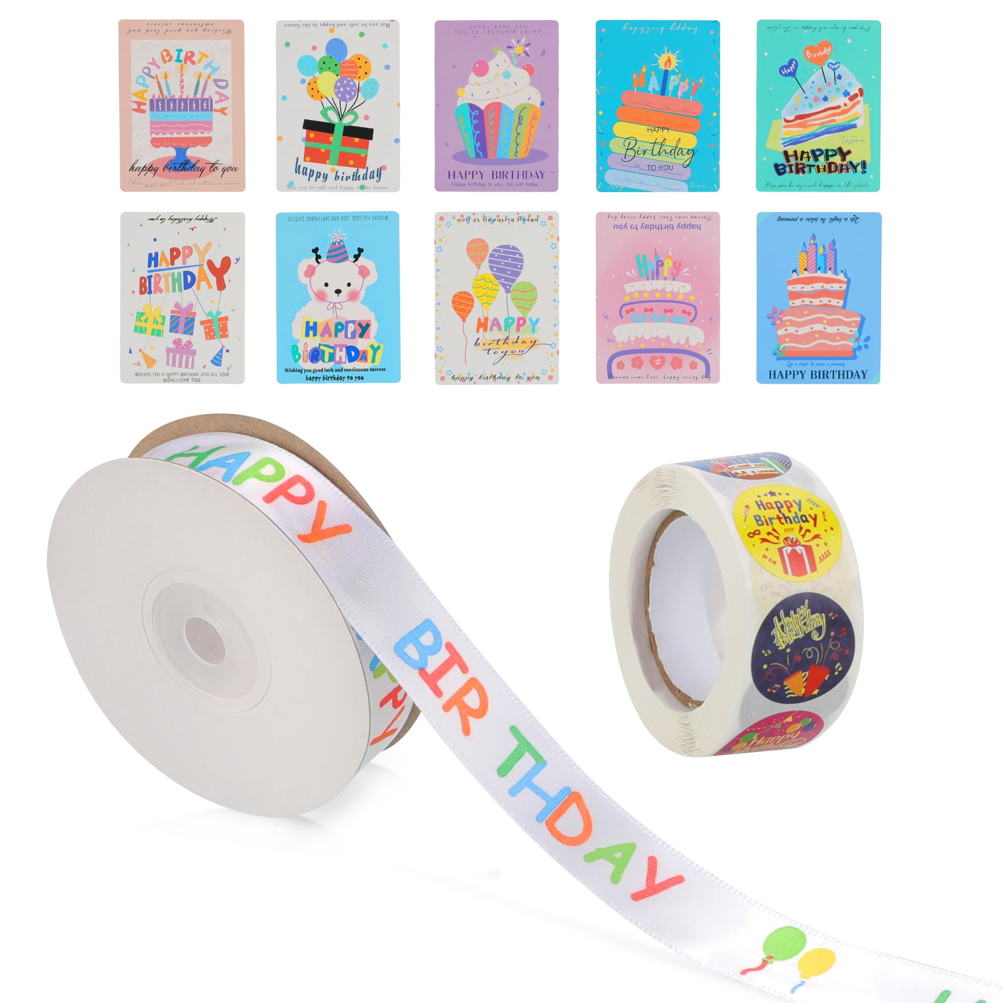 Photo 1 of 20 Yards Happy Birthday Ribbon,0.78" Gift Wrapping Crafts Party Decoration Colorful Happy Printed Themed Cake Decorating Children's Personalized Ribbon for Flower Cake Crafts Decor