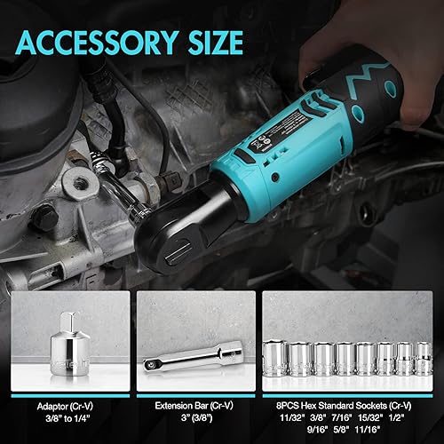 Miniatura 6 de DURATECH Juego de llaves de trinquete eléctricas inalámbricas, 48 pies-libras, 38 pulgadas, 12 V, llave de trinquete eléctrica con 2 baterías de