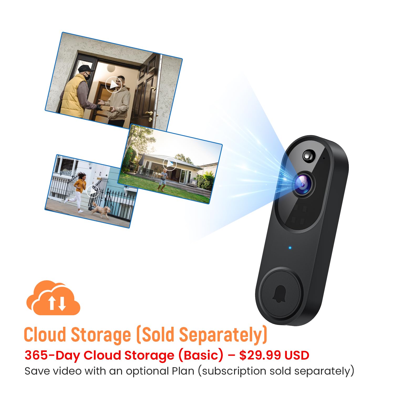 Smart Video Doorbell Camera Wireless, AI Human Detection and Instant Alerts, Night Vision, 2-Way Audio, Battery Powered, Cloud Storage Sold Seperately, 2.4G WiFi (Chime Included)