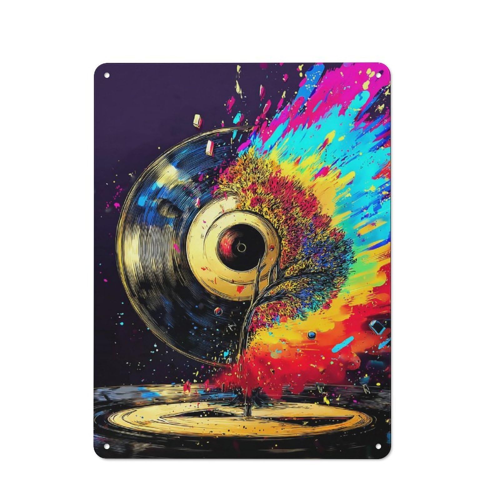 Junmoney Vibrant Vinyl Music's Colorful Expression Retro Tin Sign 40X30cm Featuring For Home Bar Wall, For Collectors Decorating Home Bars And Entertaining Spaces