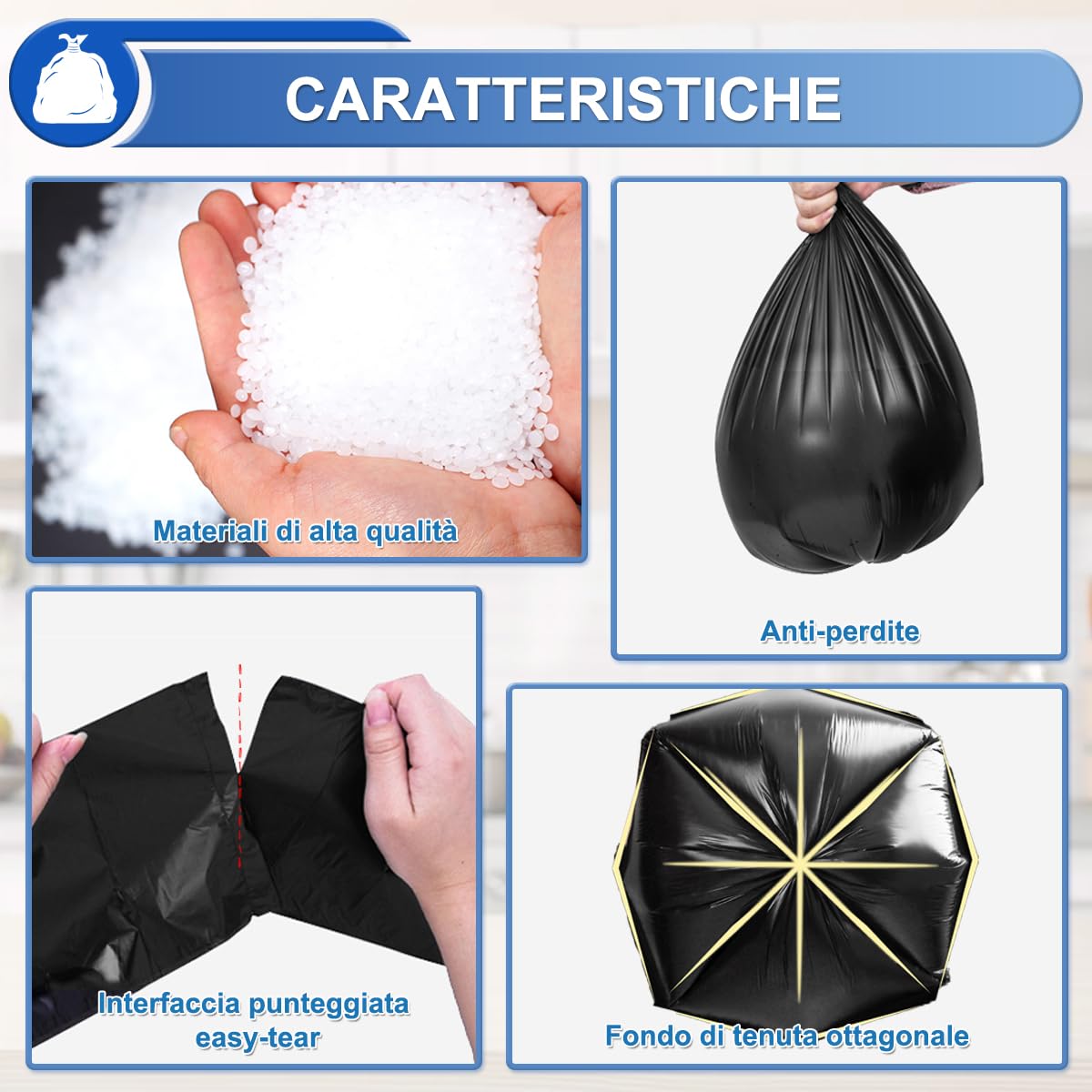 XUXRUS Sacchetti Immondizia 15 Litri, 120 Pezzi Sacchi Pattumiera Neri Sacchetti Spazzatura Piccoli Resistenti e Durevoli, Anti-Strappo e Anti-Rottura per Bagno, Casa e Ufficio (50x55cm)