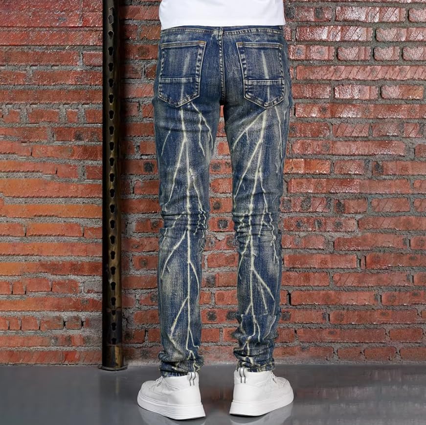 Men's Slim-Fit Denim Straight-Leg Mid-Rise Pants for Spring and Winter Casual Wear Style4