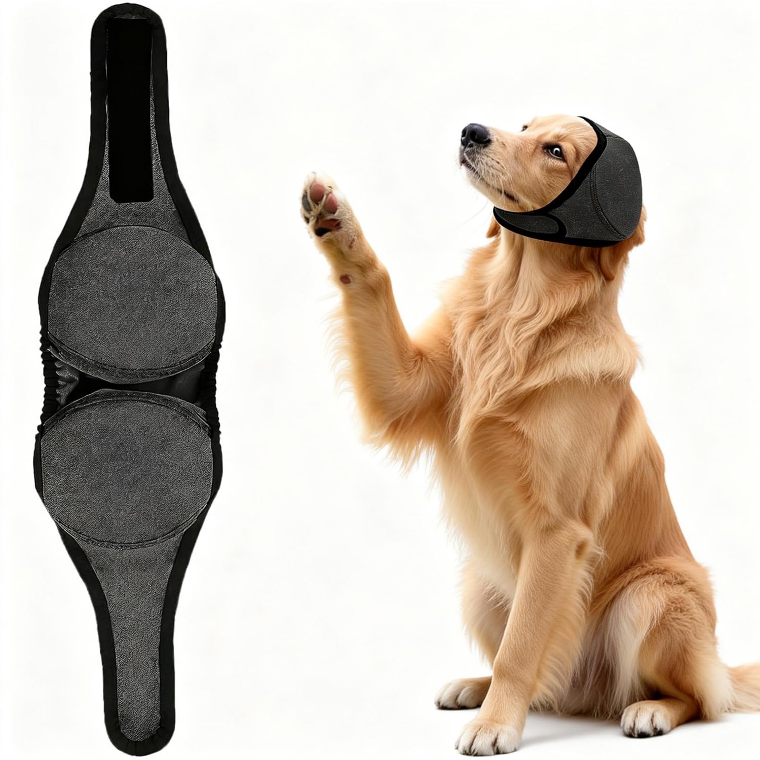 GAZIL Grey Dog Ear Defenders Snood, Noise-Reducing Ear Protectors for Fireworks & Grooming, Stretch Calming Head Cover 17.7"–23.6" for Small to Medium Dogs