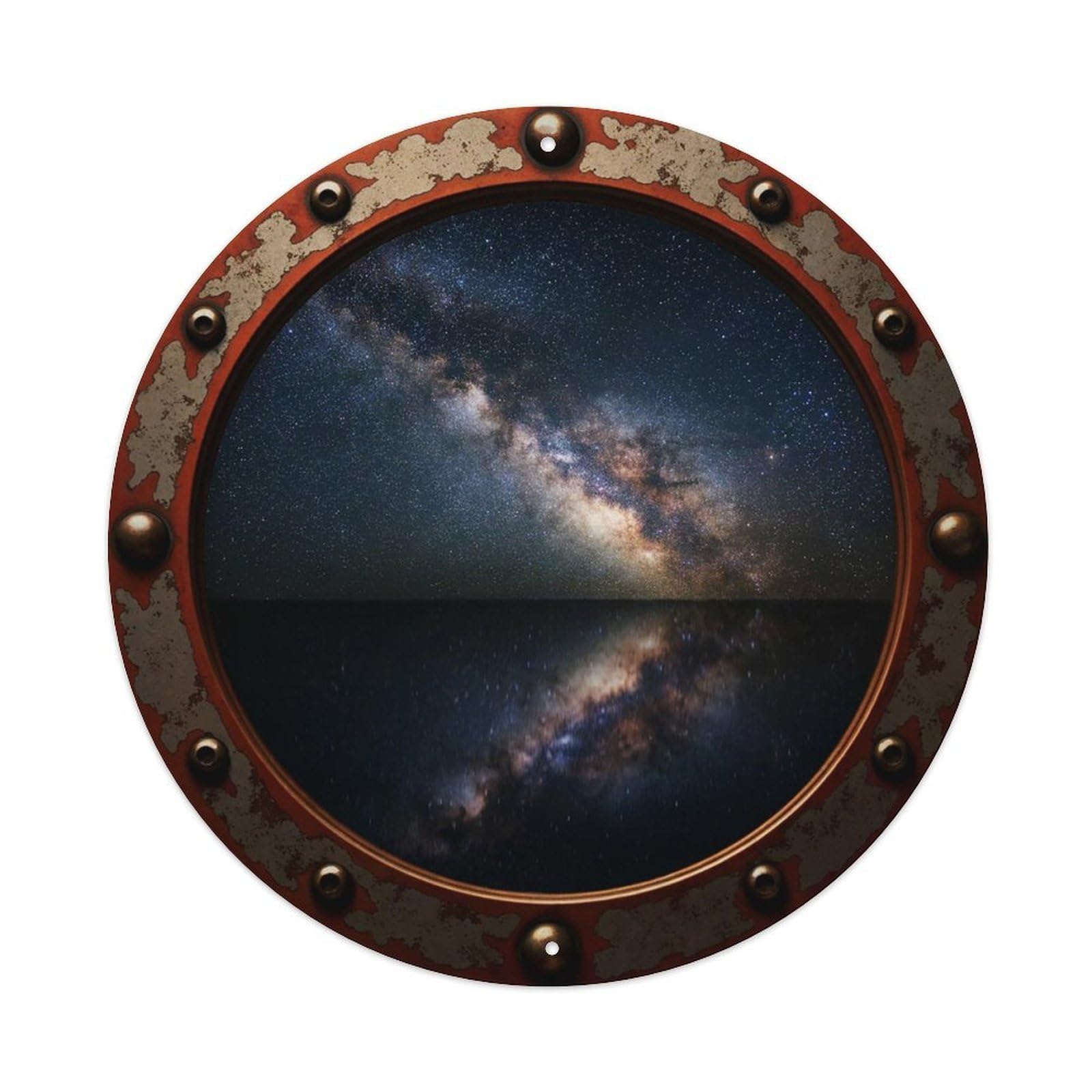 Vintage Porthole Starry Night Sky View Vintage Metal Tin Sign Plaque Wall Decor for Cafe, Club Bar, Office, Garden Metal Poster 8x8Inch