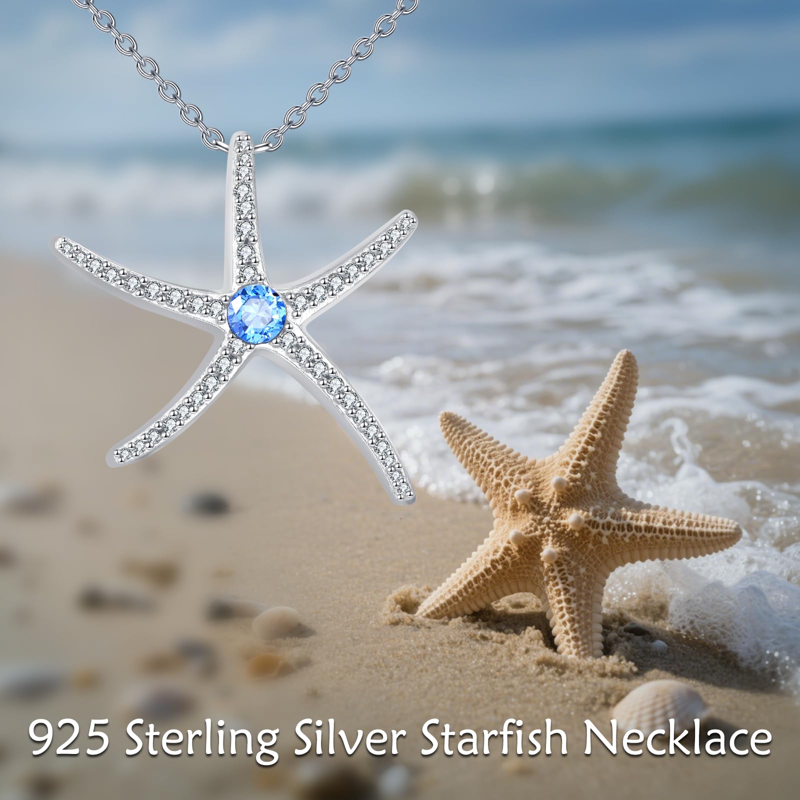 KZX Collar de estrella de mar de plata de ley 925 con colgante hawaiano de playa náutica, joyería de regalo para mujer