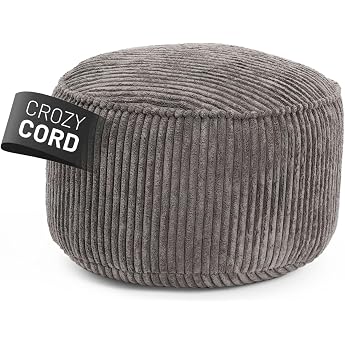 Lumaland Corduroy Bean Bag Compact 50 L Gaming Pouf with 3-in-1 Function Comfortable Stool Practical Table & Stylish Indoor Footstool Diameter 25 x 45 cm Grey